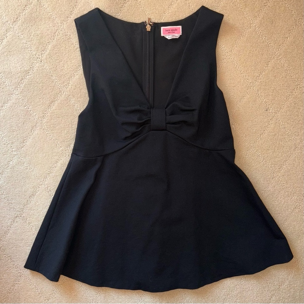 Kate Spade Ponte Bow-knot Sleeveless V-Neck Top Black NWOT